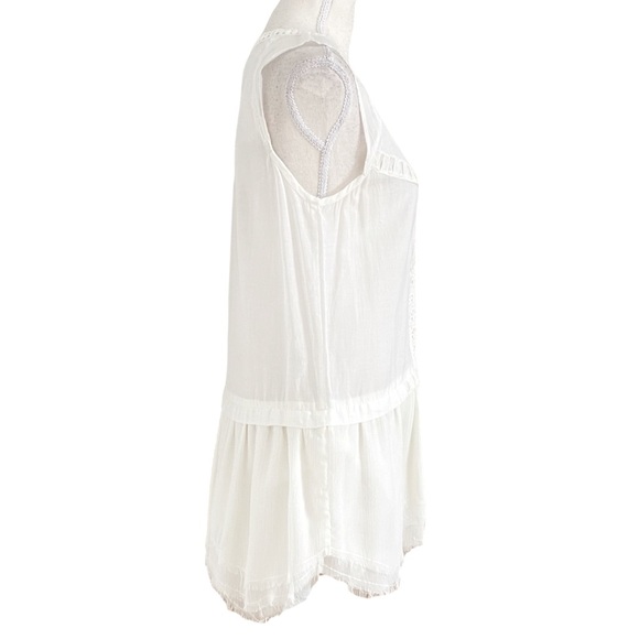 FREE PEOPLE WHITE SLEEVELESS EMBROIDERED EYELET CHIFFON PANEL TUNIC TANK TOP - S - Picture 2 of 9